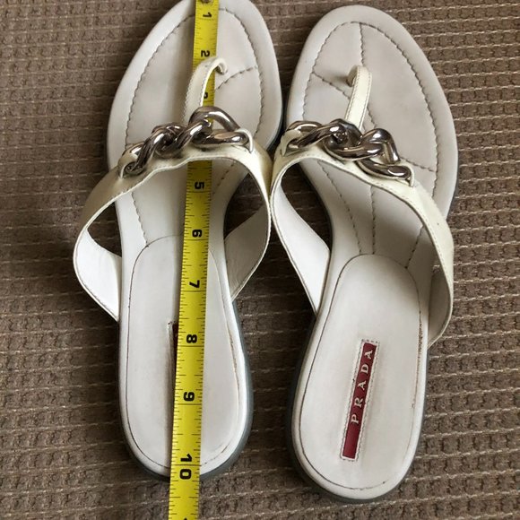 Prada Women's White Patent Leather Thong Sandals - - Picture 7 of 16